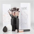 Niré Beauty Artistry Set de brochas de maquillaje profesionales, Negro y oro rosa.