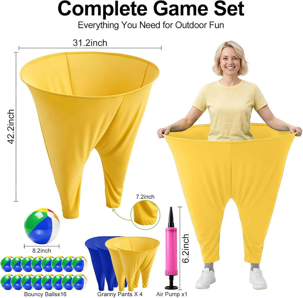 Pantalones de Abuela Juego de Patio Juegos de Fiesta Raros Pantalones con Pelotas que Rebotan y Bomba de Aire Pantalones de Abuela de Gran Tamaño Juego al Aire Libre para Adultos y Familia