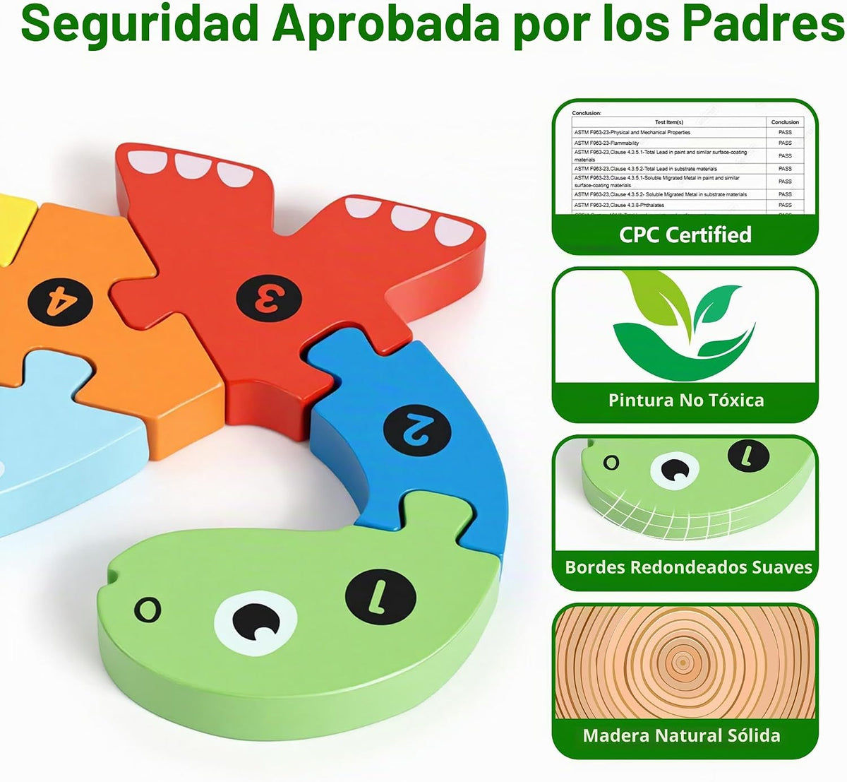 Set de 7 Rompecabezas de Madera para Niños 3-5, Rompecabezas Montessori de Animales