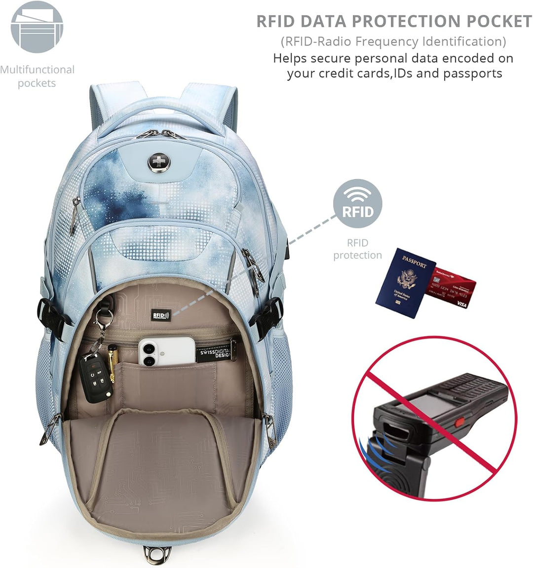 Swissdigital Mochila para laptop con puerto de carga USB, mochila d...