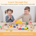Juego de tren de 60 piezas para niños de 3 años, vías de juego de tren de madera de doble cara para niños pequeños, compatible con Brio, Thomas, Melissa y Doug, juguetes de tren de madera para niños y