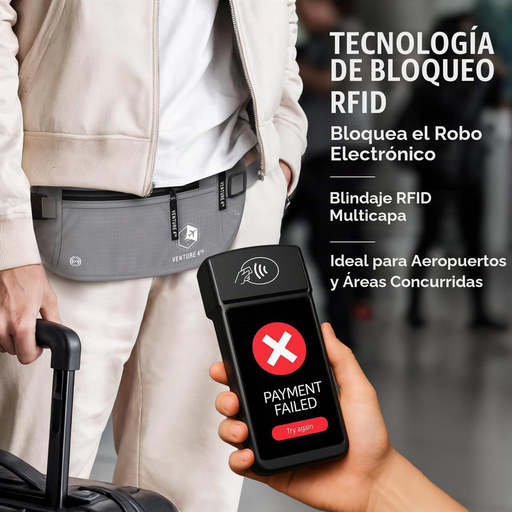 VENTURE 4TH Cinturón de dinero de viaje, RFID Bloqueo Titular de pasaporte - Plata
