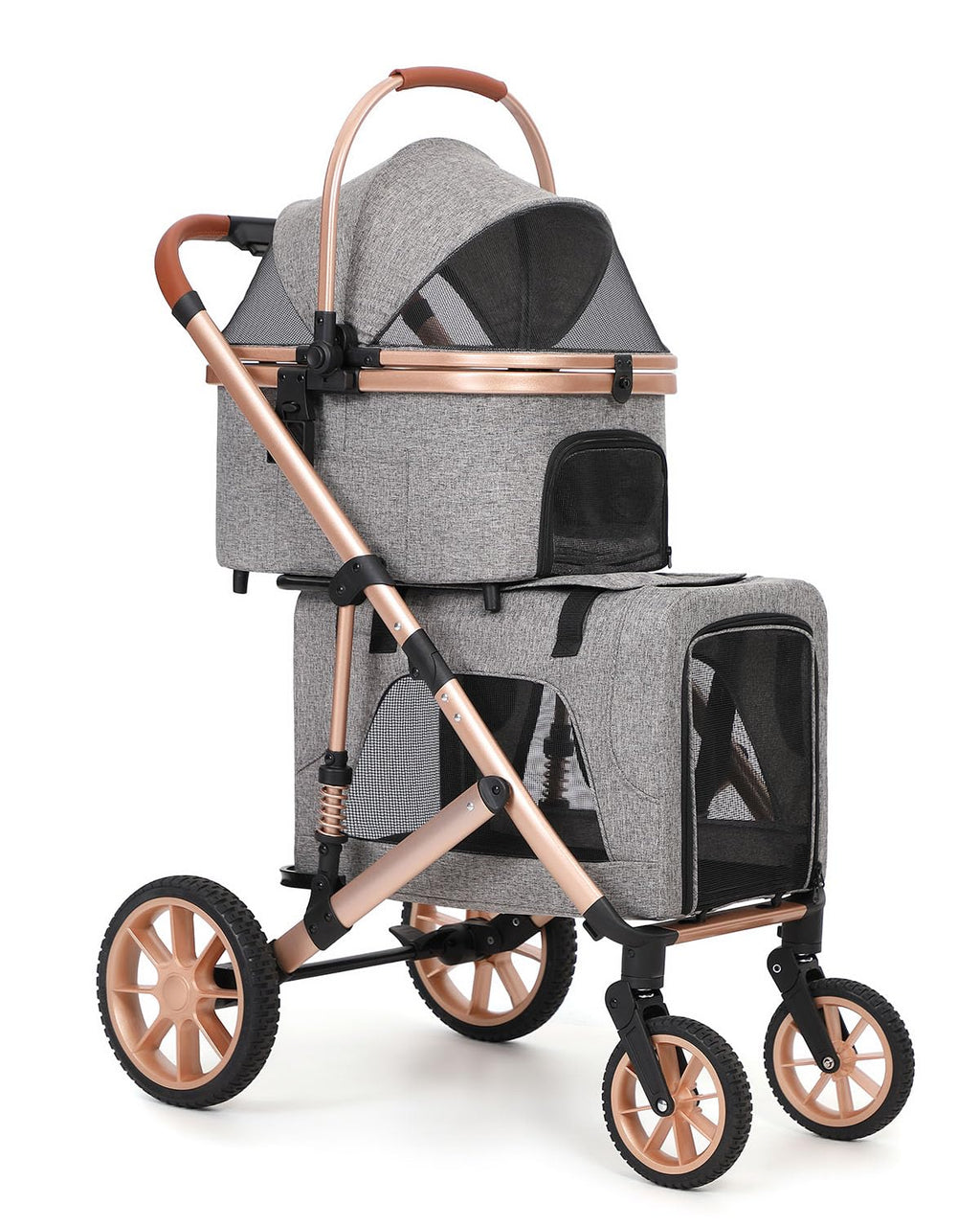 Cochecito doble para mascotas con 2 transportadores desmontables