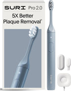 SURI Cepillo de dientes eléctrico Pro Sonic | Batería para más de 4 semanas | Sensor de presión | Cuerpo de aluminio | Temporizador de 2 minutos | Cabeza a base de plantas | Azul