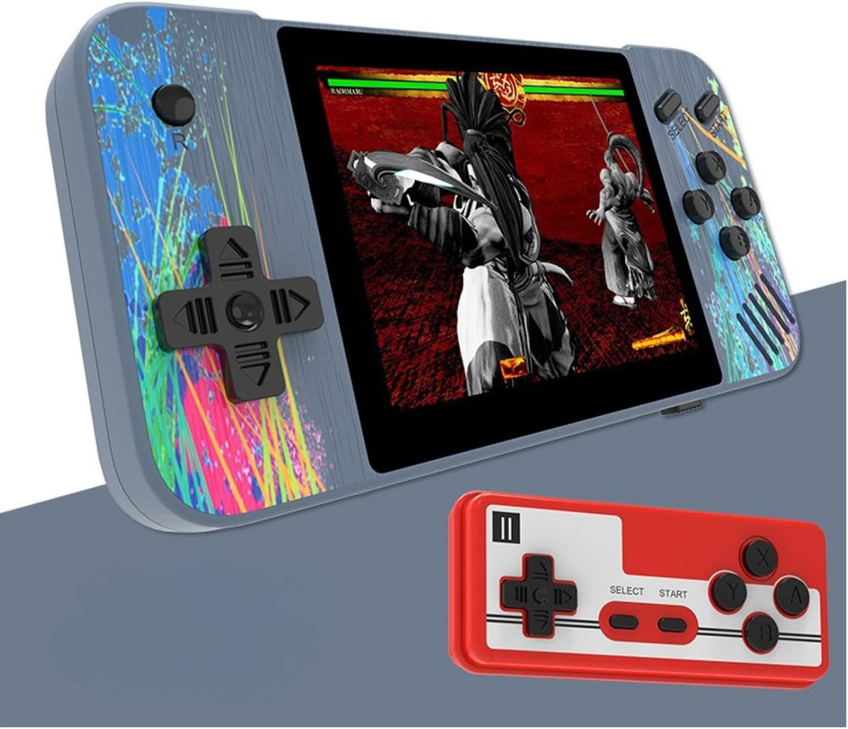 Consola de juegos portátil retro, pantalla HD de 3.5 pulgadas, 800 juegos clásicos, modo de juego para un jugador o para 2 personas, consola de juegos retro, gris/rosa (gris)