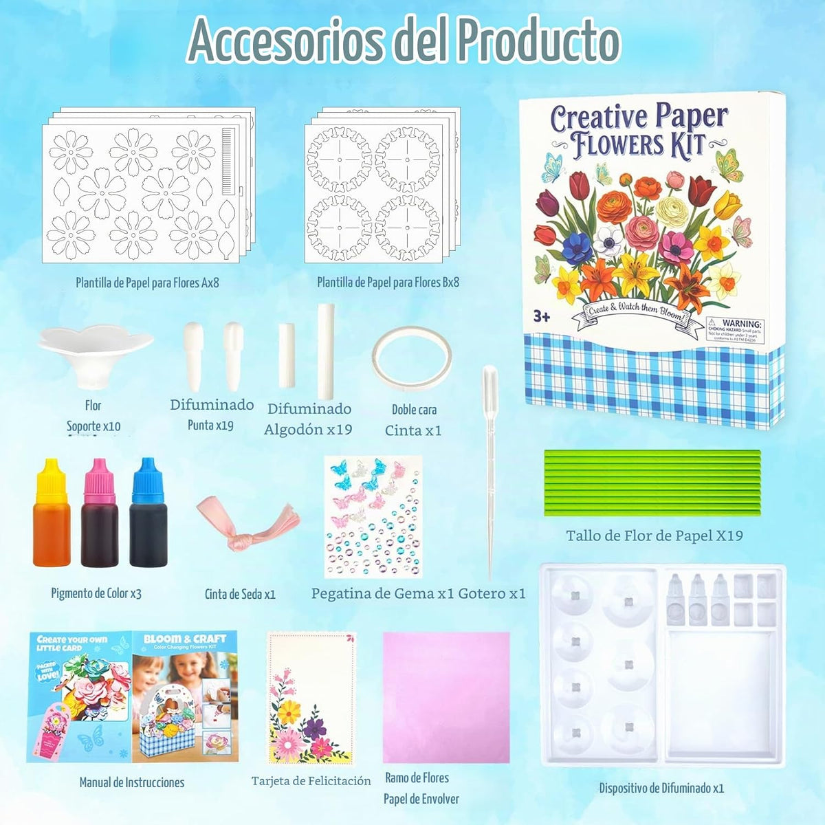 Kit de flores de papel, kit de fabricación de flores para niños, regalo