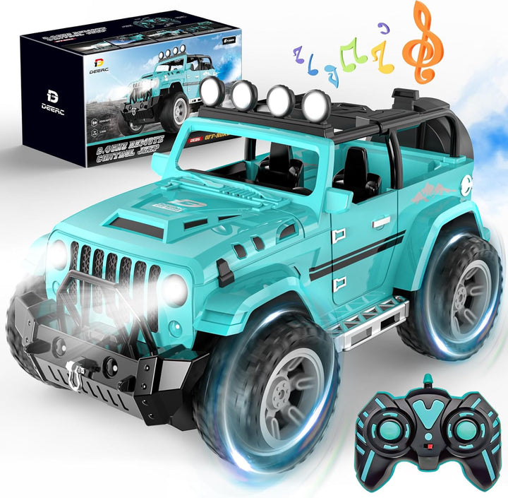 DEERC Coche de Control Remoto con Neblina y Música, Camión de Contr...