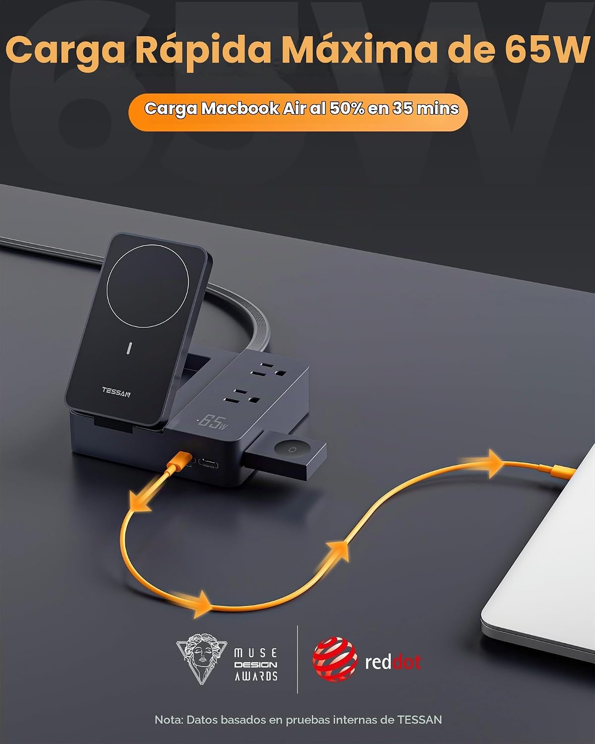TESSAN Magic 65W carga Station USB Phone Charger con Wireless carga