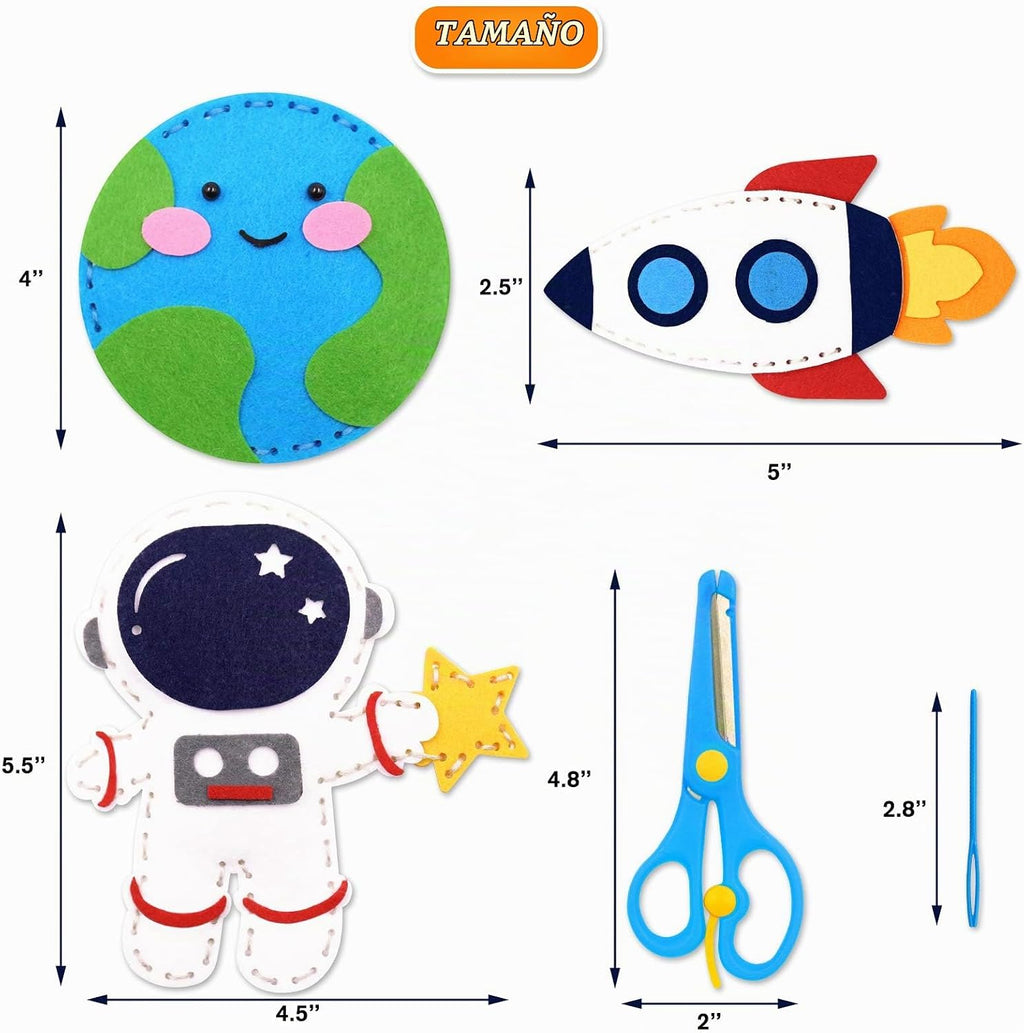 CiyvoLyeen Kit de costura espacial para niños, sistema solar, actividades de bricolaje para niños, suministros de manualidades de fieltro para 7, 8, 9, 10, 11, 12, niñas y niños, juego de costura educativo para principiantes, juego de 11