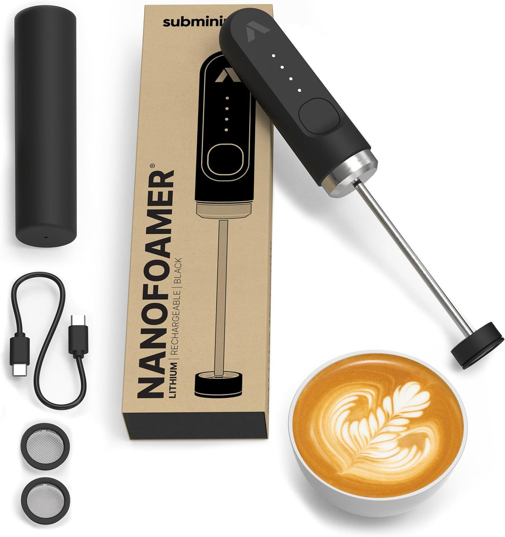 Subminimal NanoFoamer Espumador de Leche de Alto Rendimiento con Litio | Recargable USB-C, Resistente al Agua IP4, Doble Velocidad, Acero Inoxidable | Leche Microespumada Premium en 30 Segundos