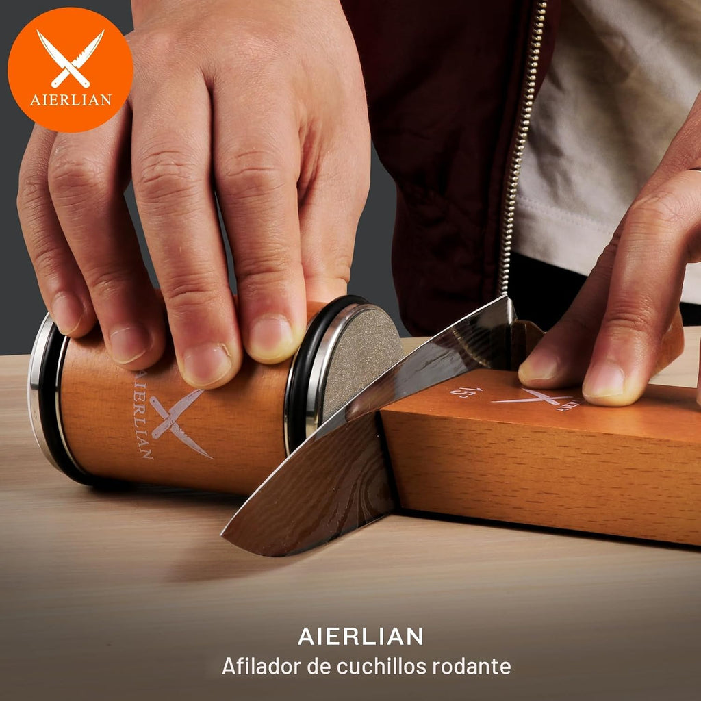 Herramienta de afilador de cuchillos, kit de afilador de cuchillos rodantes, afilado de cuchillos con diamantes y cerámica para acero de cualquier dureza, afilador de cuchillos de cocina con ángulo magnético de 15 y 20 grados (marrón)