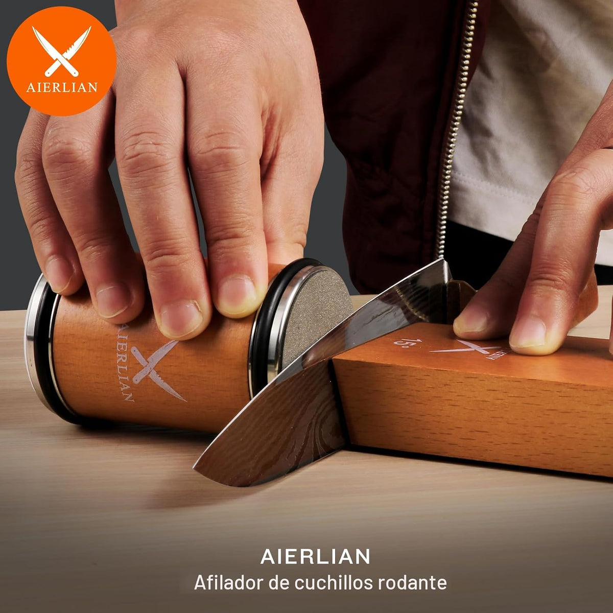 Herramienta de afilador de cuchillos, kit de afilador de cuchillos rodantes, afilado de cuchillos con diamantes y cerámica para acero de cualquier dureza, afilador de cuchillos de cocina con ángulo magnético de 15 y 20 grados (marrón)