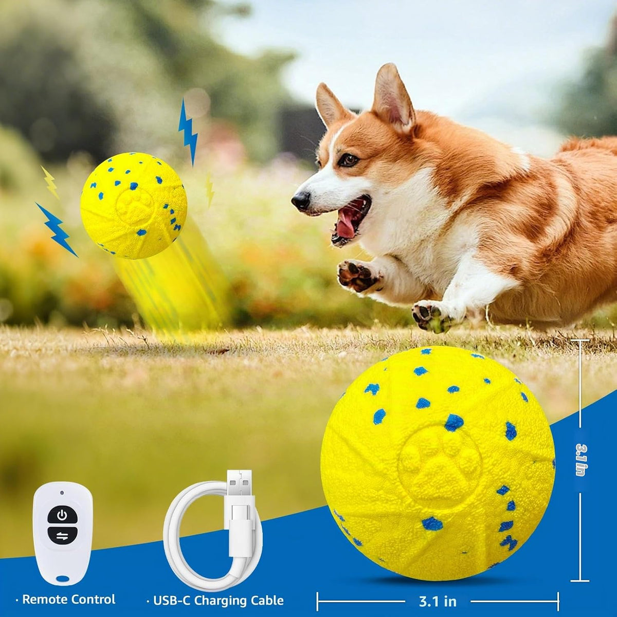 Dolita Juguete interactivo para perros con control remoto, 3 modos, bola vibradora, bola de perro que rebota, bola rodante automática inteligente, material E-TPU para perros grandes/medianos