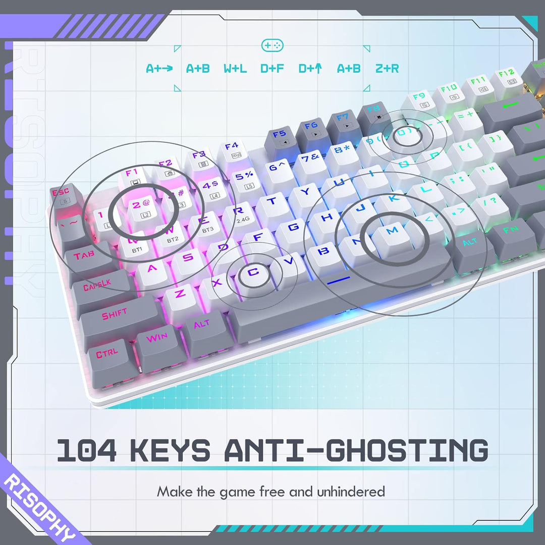 Teclado mecánico inalámbrico, triple modo 2.4G\/USB-C\/Bluetooth pa...