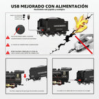 Juego de tren eléctrico a control remoto, locomotora de vapor, vagón de carga y pistas, juguetes de tren para niños con 3 humo, silbato y luces, regalo de cumpleaños de Navidad para niños y niñas de 3, 4, 5, 6, 7