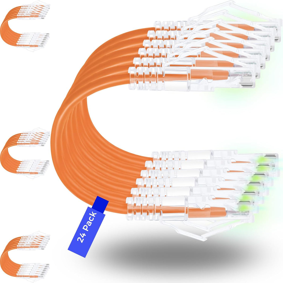 Rapink Cables de conexión Cat6/ Cat6a 7 pies (Paquete de 24) Cable Ethernet Cat6a delgado de 10G de apoyo, Cable de conexión Cat 6 sin enganches para panel de conexiones a switch, Cable Ethernet Cat6