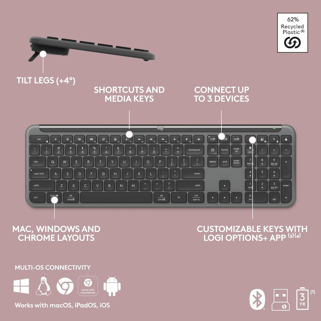 Logitech MK955 Signature - Combo de teclado y mouse inalámbricos, p...