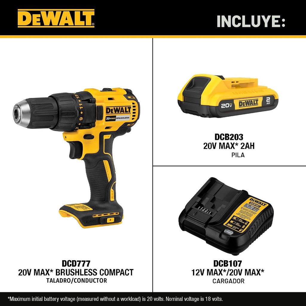 DEWALT - Juego de destornilladores inalámbricos de 20 V MAX con batería, cargador (DCD777D1)