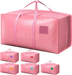 Paquete de 6 bolsas de mudanza con cremallera lateral completamente abierta, extra grandes de 93 L, resistentes al agua, plegables para almacenamiento para dormitorio universitario, mudanza y organización del hogar, color rosa