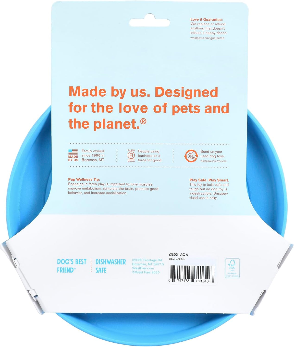 West Paw Zogoflex Zisc Dog Frisbee, disco aerodinámico de alto vuelo para perros, cachorros – Frisbees de perro ligero flotable para ir a buscar, tironear, atrapar y jugar – también se puede usar como cuenco de comida/agua, fabricado en Estados Unidos., L