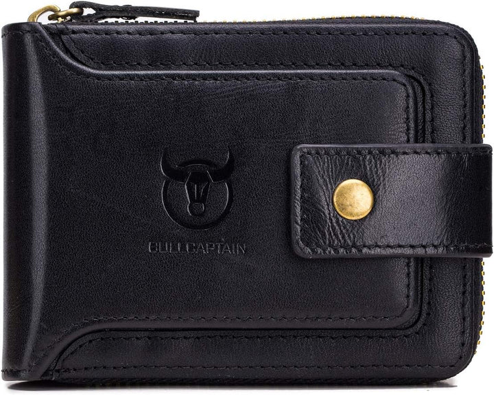 BULLCAPTAIN Cartera RFID de Cuero Genuino para Hombres de Gran Capa...