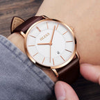 OLEVS Relojes de Hombre de Cuero Negro Ultrafinos 6.5 mm Minimalista Vestir Simple Moda Casual Resistente al Agua con Fecha