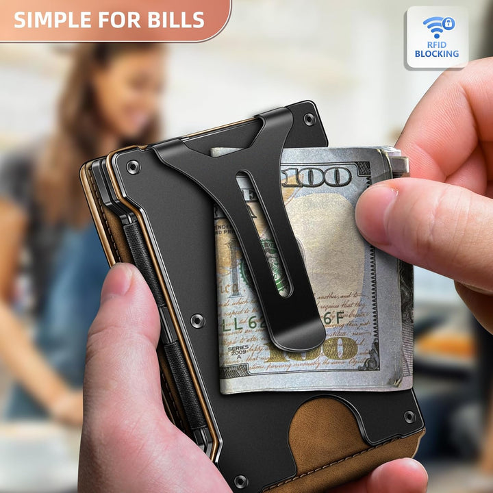 KEMISANT Billetera para hombre - Cartera delgada con clip para dine...