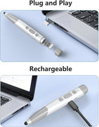 Clicker de presentación 4 en 1 con puntero telescópico y lápiz capacitivo, presentador inalámbrico de 2.4 GHz para PowerPoint/Keynote, cordón para profesor, recargable, compatible con tarjeta