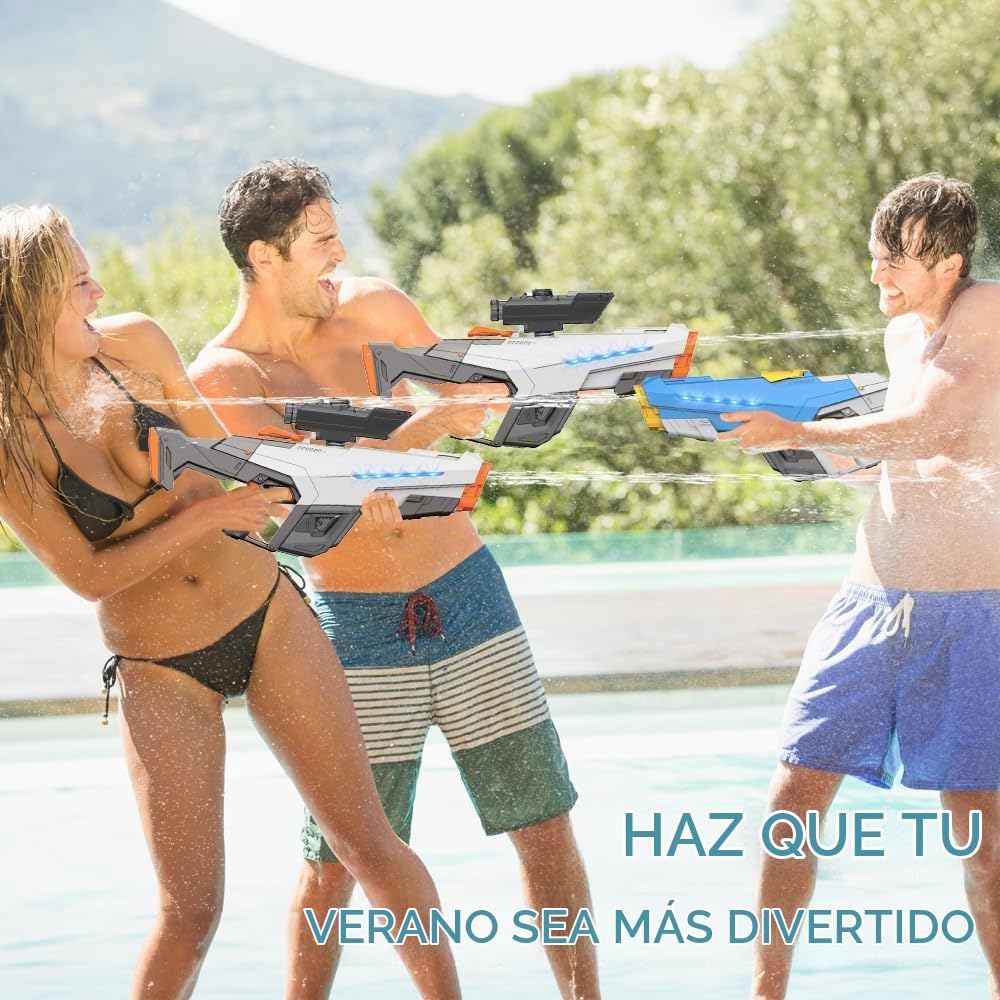 Lanzador de agua eléctrico para adultos y niños, juguete de chorro automático con gran capacidad, potente lanzador de agua con 2 baterías modulares, rango de 26 a 32 pies, juguete de agua para exteriores de verano
