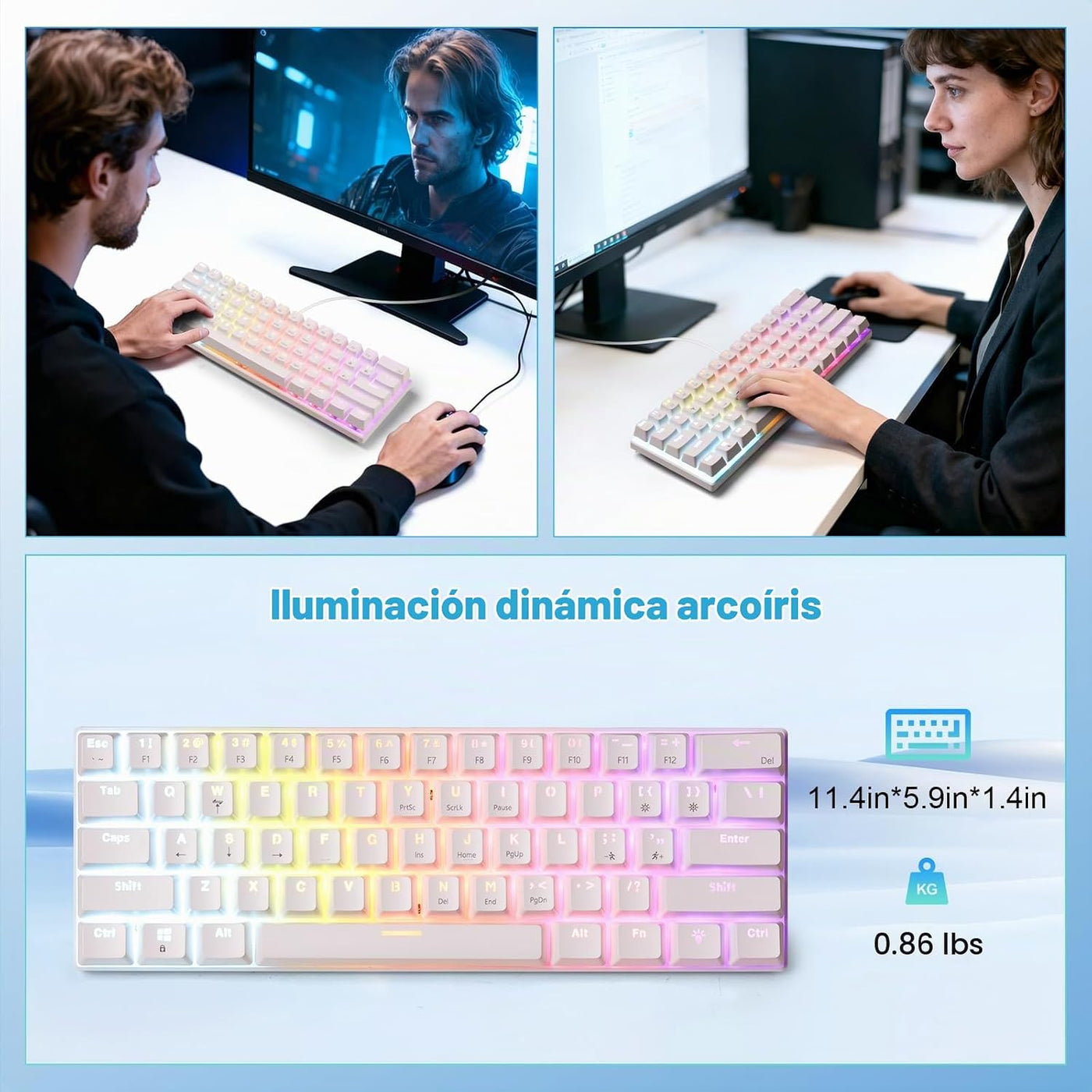 Gaozen Teclado mecánico 60% con cable para juegos, retroiluminado R...
