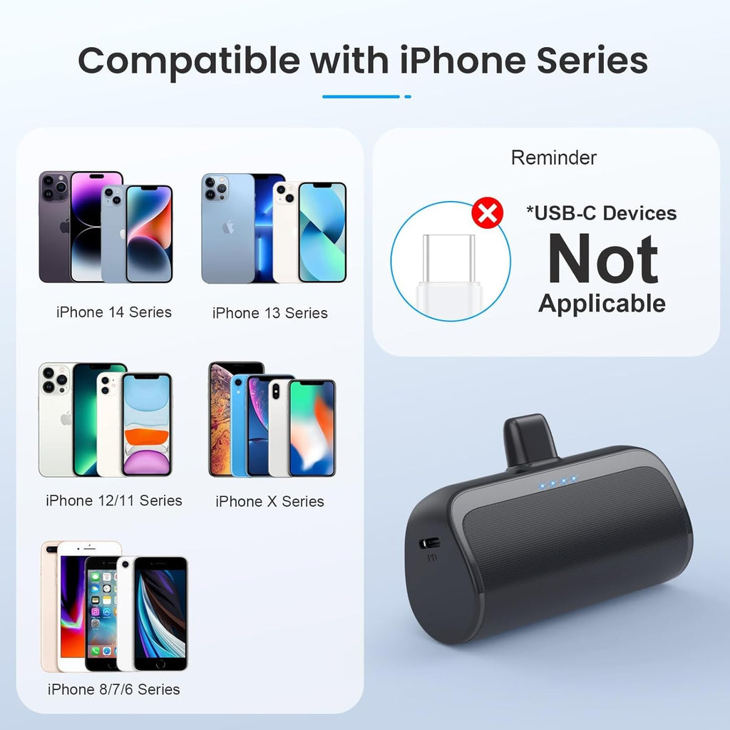 [Paquete de 2] Mini cargador portátil para iPhone, 5200 mAh