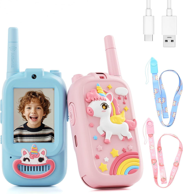 Walkie Talkies de video para niños, paquete de 2 walkie talkies par...