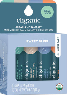 Cliganic Set de bálsamo labial orgánico, 4 sabores, hidratante natu...