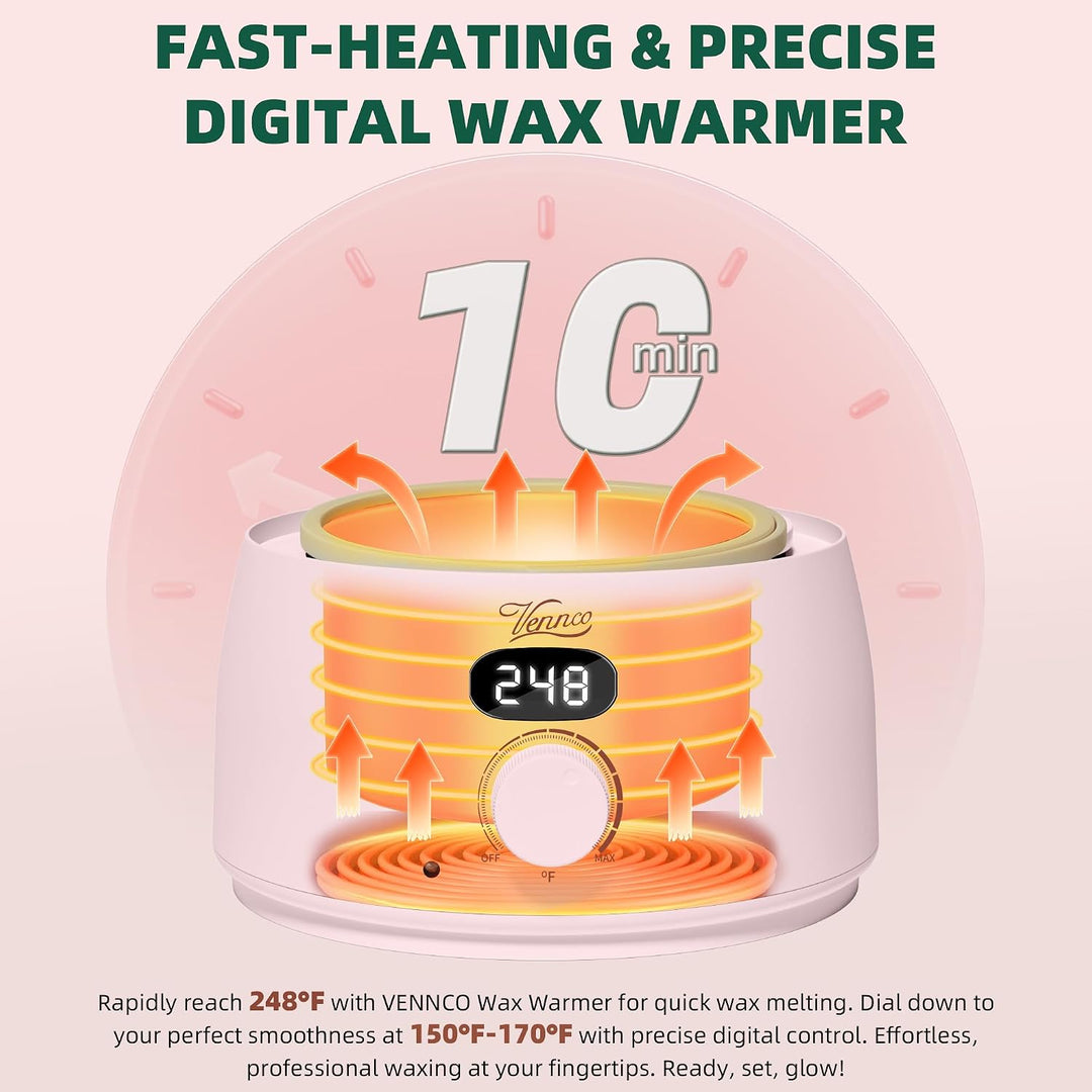 VENNCO Kit de depilación digital para mujer, calentador de cera ros...