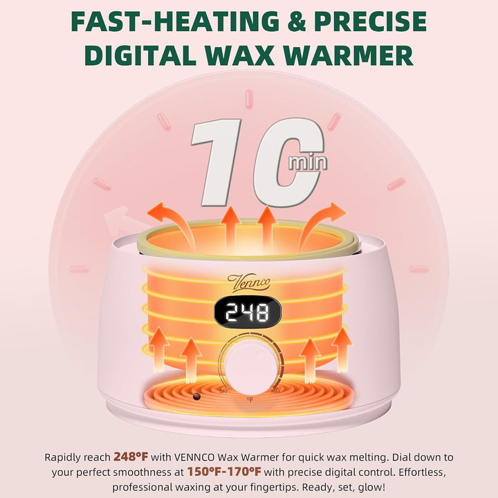 VENNCO Kit de depilación digital para mujer, calentador de cera ros...