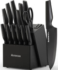 Astercook - Juego de 15 cuchillos de cocina con afilador, color negro