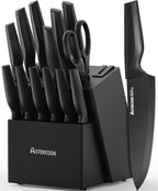 Astercook - Juego de 15 cuchillos de cocina con afilador, color negro