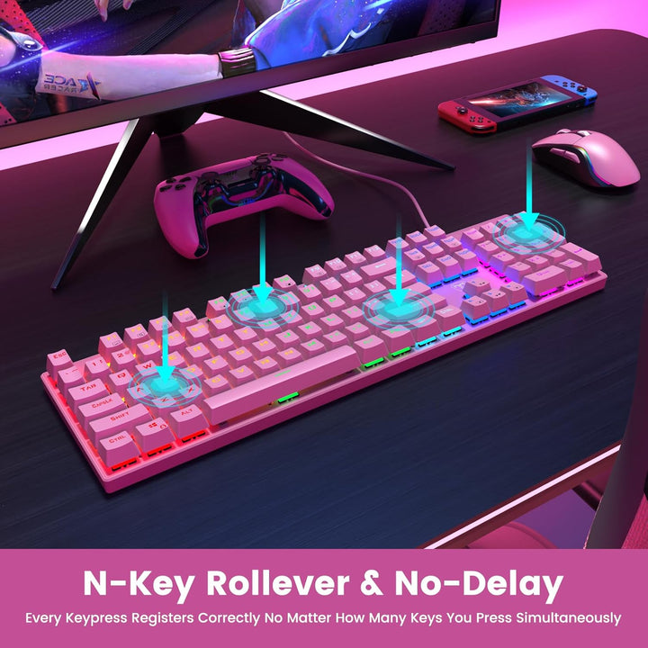 RisoPhy Teclado Mecánico para Juegos, RGB 104 Teclas Teclado Retroi...