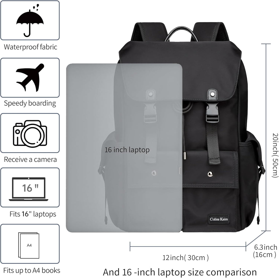 Colins Keirs Mochila negra para hombre, mochila para laptop de 16 p...