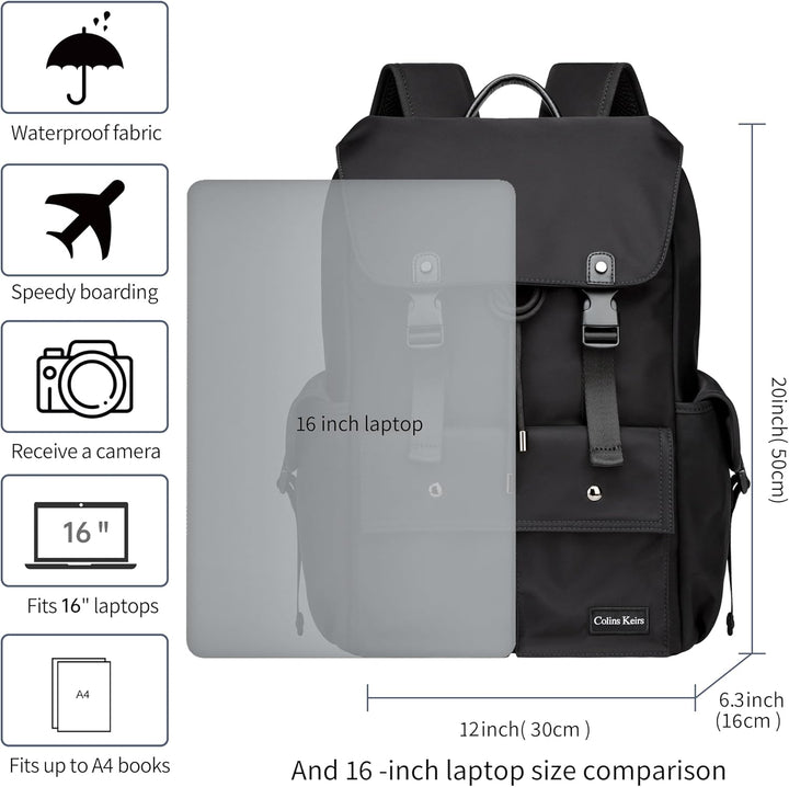 Colins Keirs Mochila negra para hombre, mochila para laptop de 16 p...