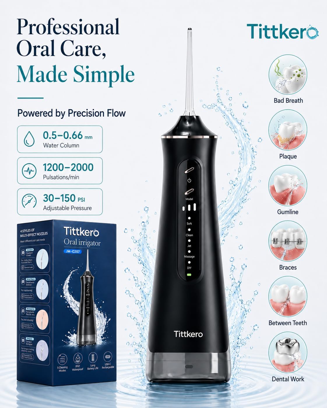 Irrigador dental inalámbrico para los dientes, irrigador oral desmontable
