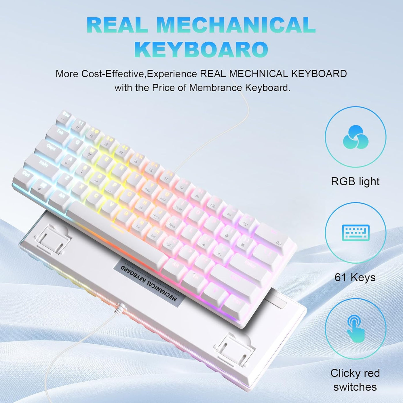 Gaozen Teclado mecánico 60% con cable para juegos, retroiluminado R...