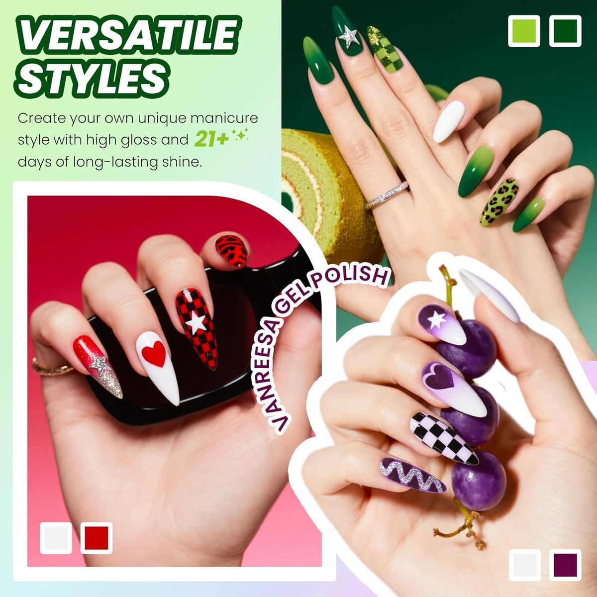 VANREESA - Juego de 24 esmaltes de uñas de gel neón, 21 colores brillantes con capa base, Party Time