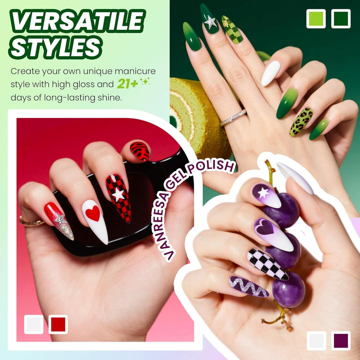 Vanreesa - Juego de 24 esmaltes de gel para uñas, 21 colores brilla...