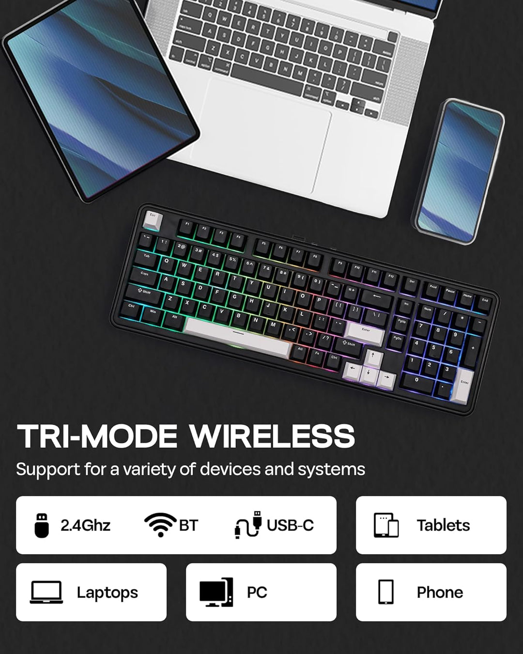 EPOMAKER TH99 Teclado mecánico inalámbrico de tres modos con baterí...