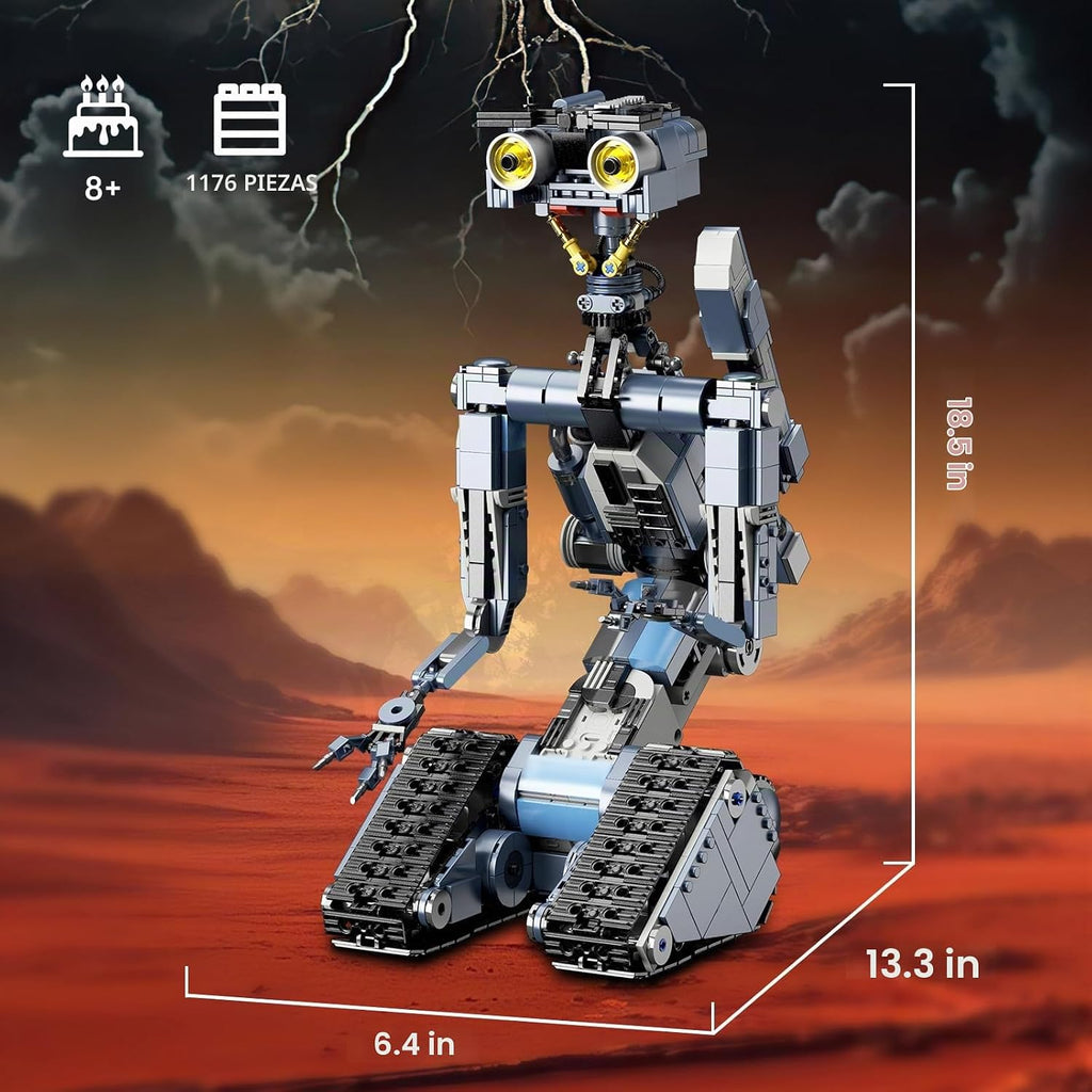 iATOM Johnny 5 Robot Building Set de 1176 piezas con control remoto, recargable, regalo para adultos y hombres, kit de modelo robótico de película STEM Tech