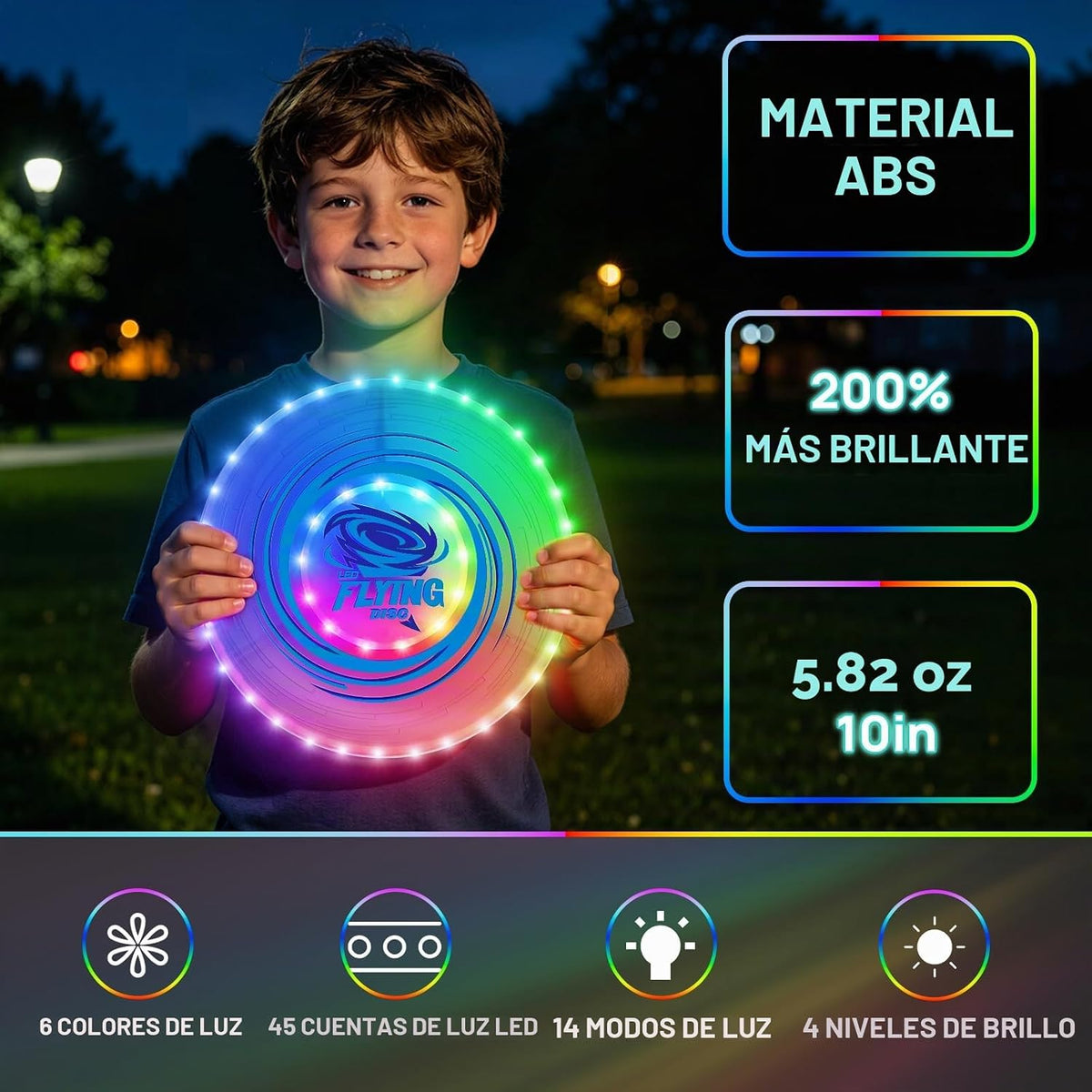 2 Pack Light up Flying Discs para Kids, 45 LEDs & 14 Lighting Modes