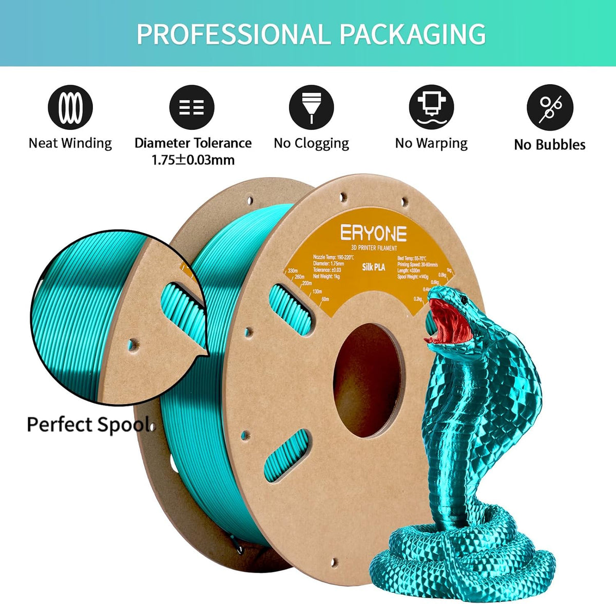 ERYONE Filamento PLA de seda para impresora 3D, 0.069 pulgadas +\/-...