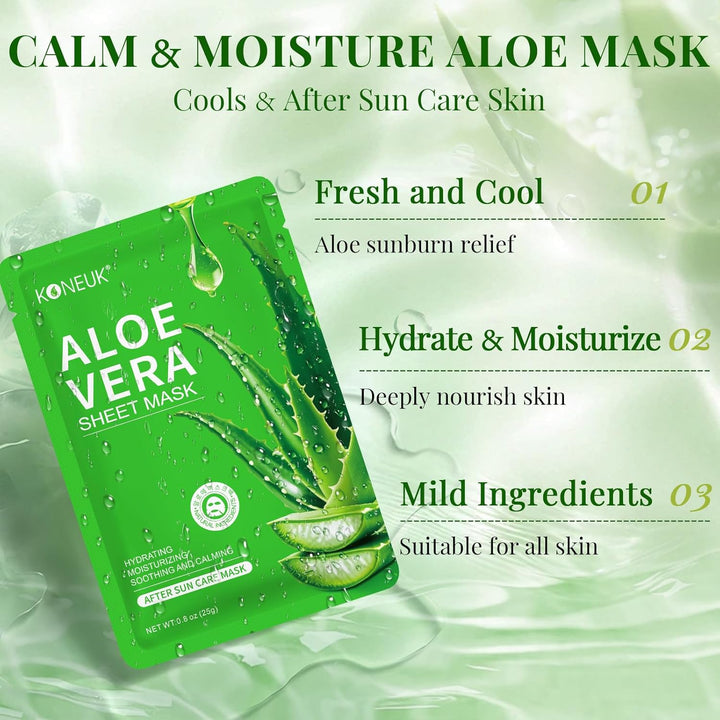 KONEUK Paquete de 12 Mascarillas Faciales de Aloe Vera para el Cuid...