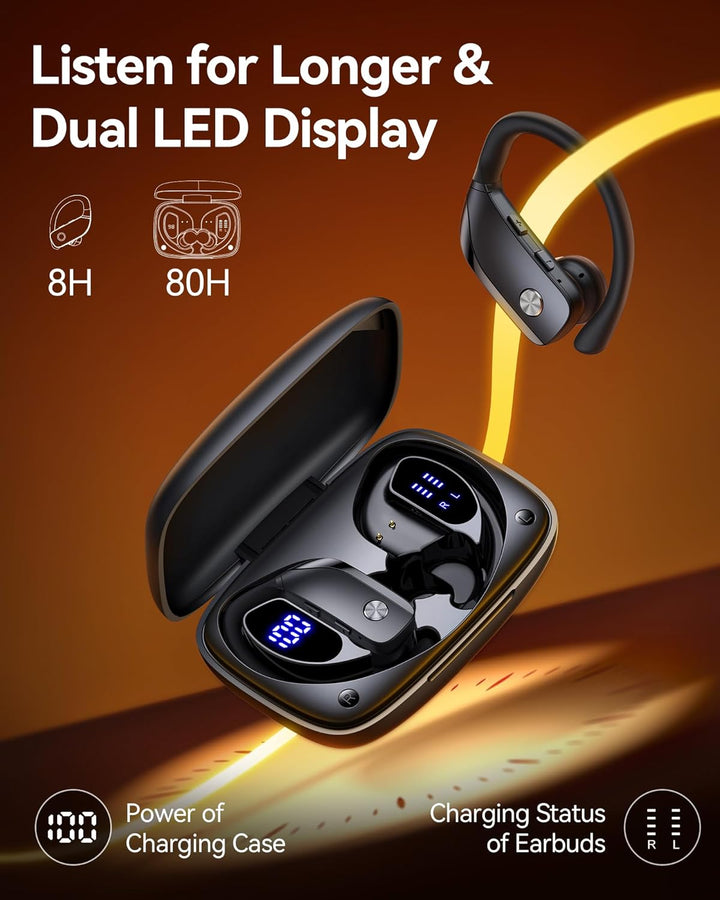 bmani Auriculares inalámbricos con Bluetooth con pantalla LED de 80...